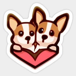 Two corgi dogs love Sticker